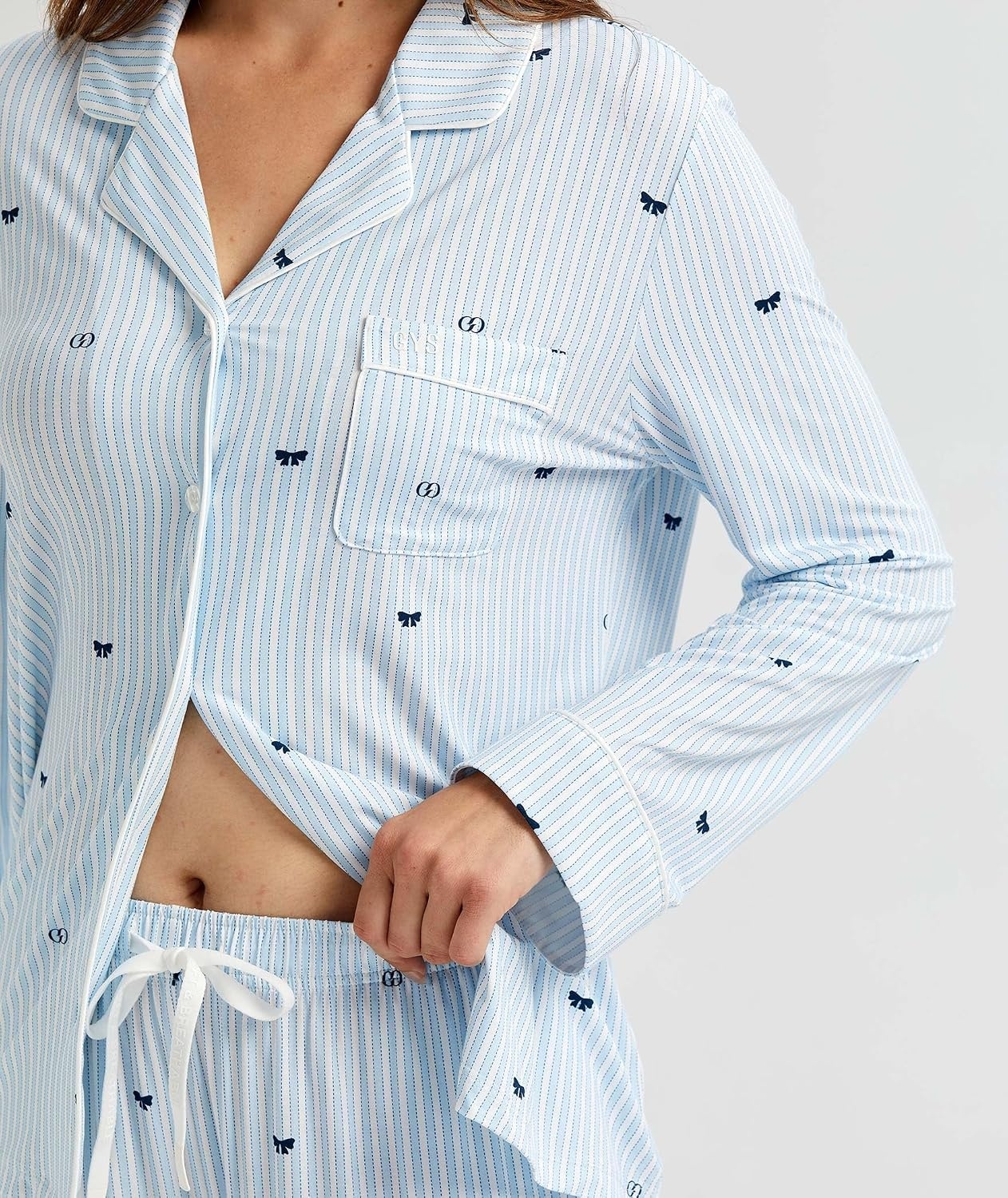 image:imageGYS Bamboo Viscose Long Sleeve Pajamas for WomenBlue Stripes