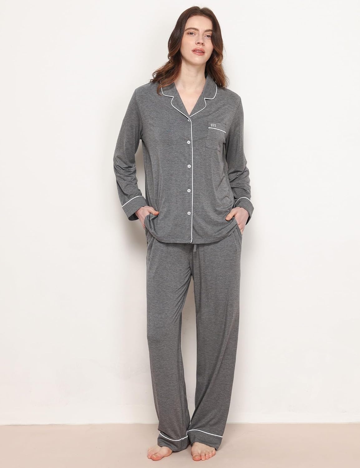 image:imageGYS Bamboo Viscose Long Sleeve Pajamas for WomenDark Heather Grey