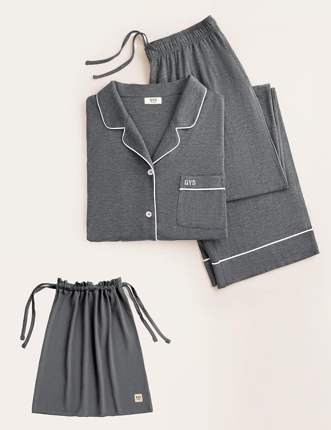 image:imageGYS Bamboo Viscose Long Sleeve Pajamas for WomenDark Heather Grey