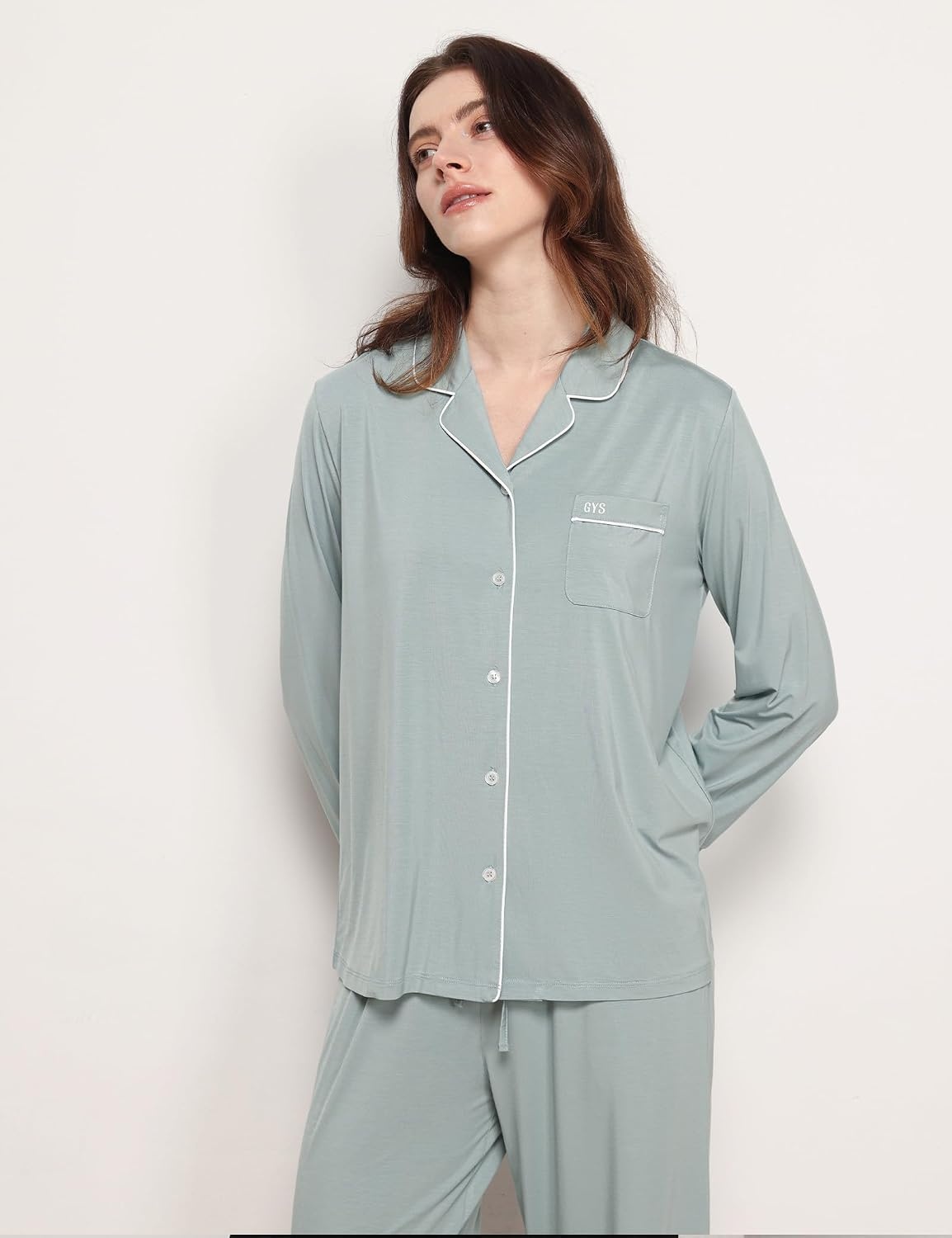 image:imageGYS Bamboo Viscose Long Sleeve Pajamas for WomenLight Greyish Green