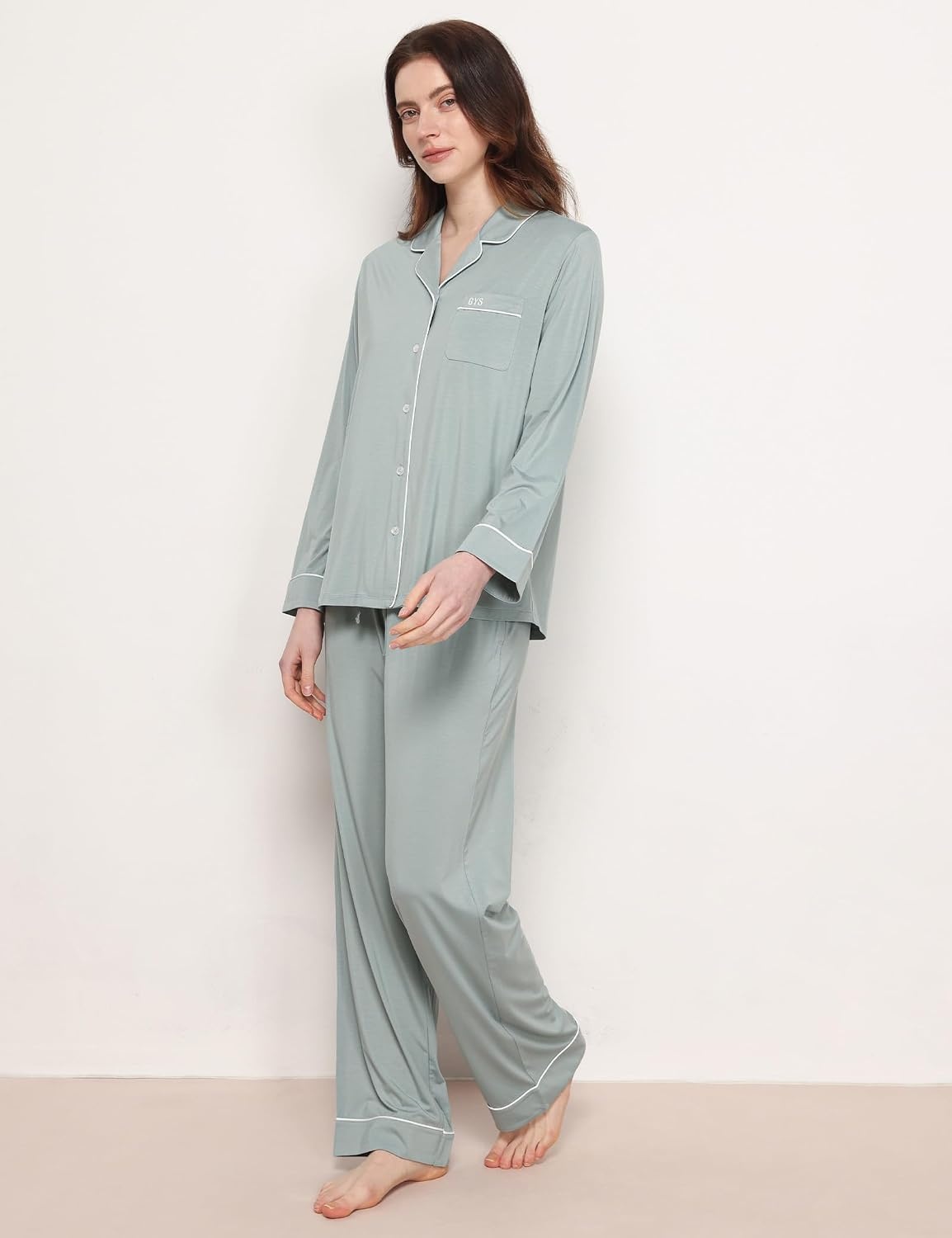image:imageGYS Bamboo Viscose Long Sleeve Pajamas for WomenLight Greyish Green