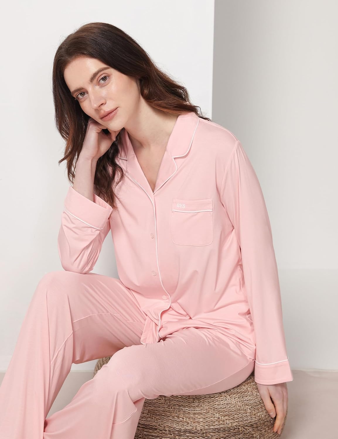 image:imageGYS Bamboo Viscose Long Sleeve Pajamas for WomenPink