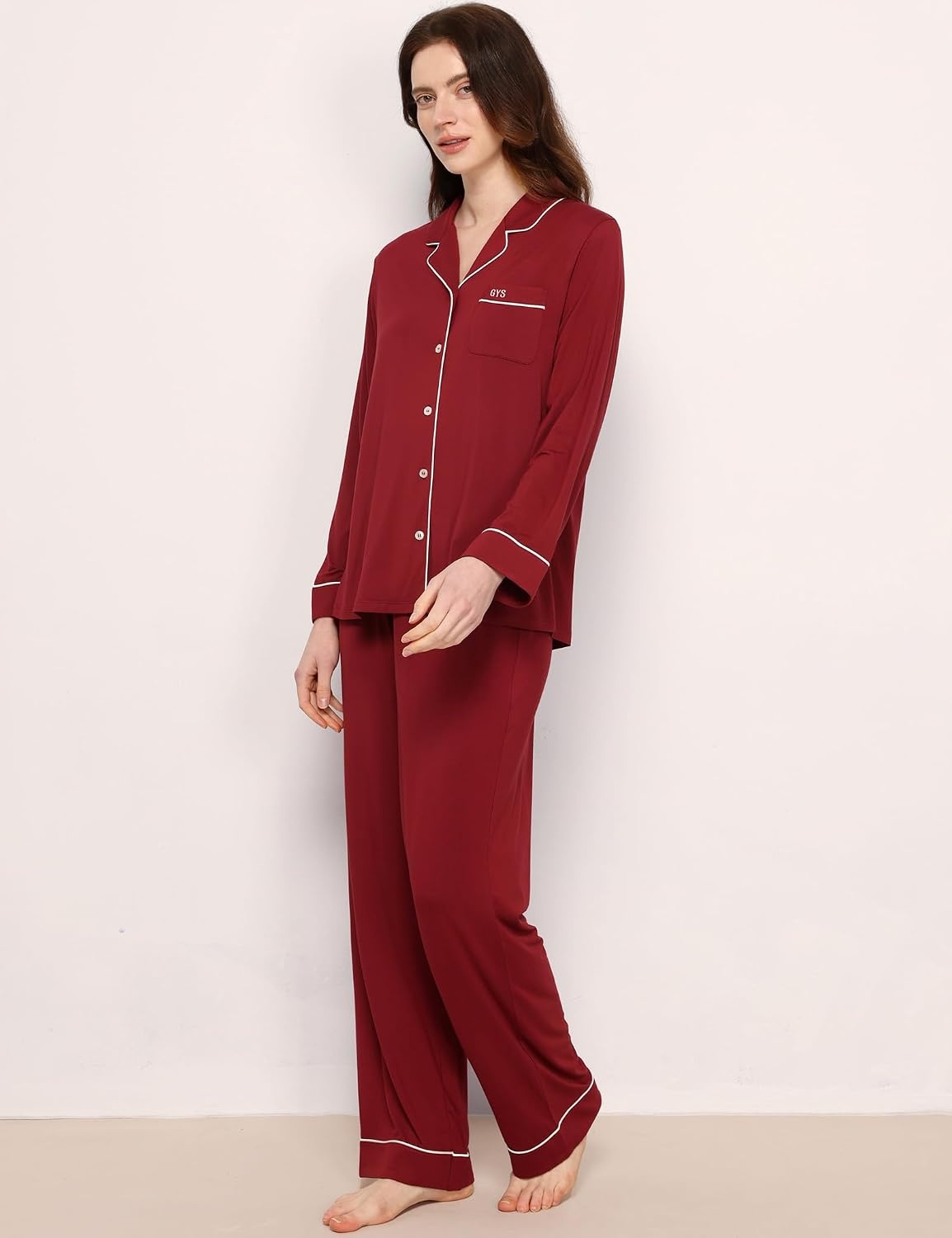 image:imageGYS Bamboo Viscose Long Sleeve Pajamas for WomenWine Red
