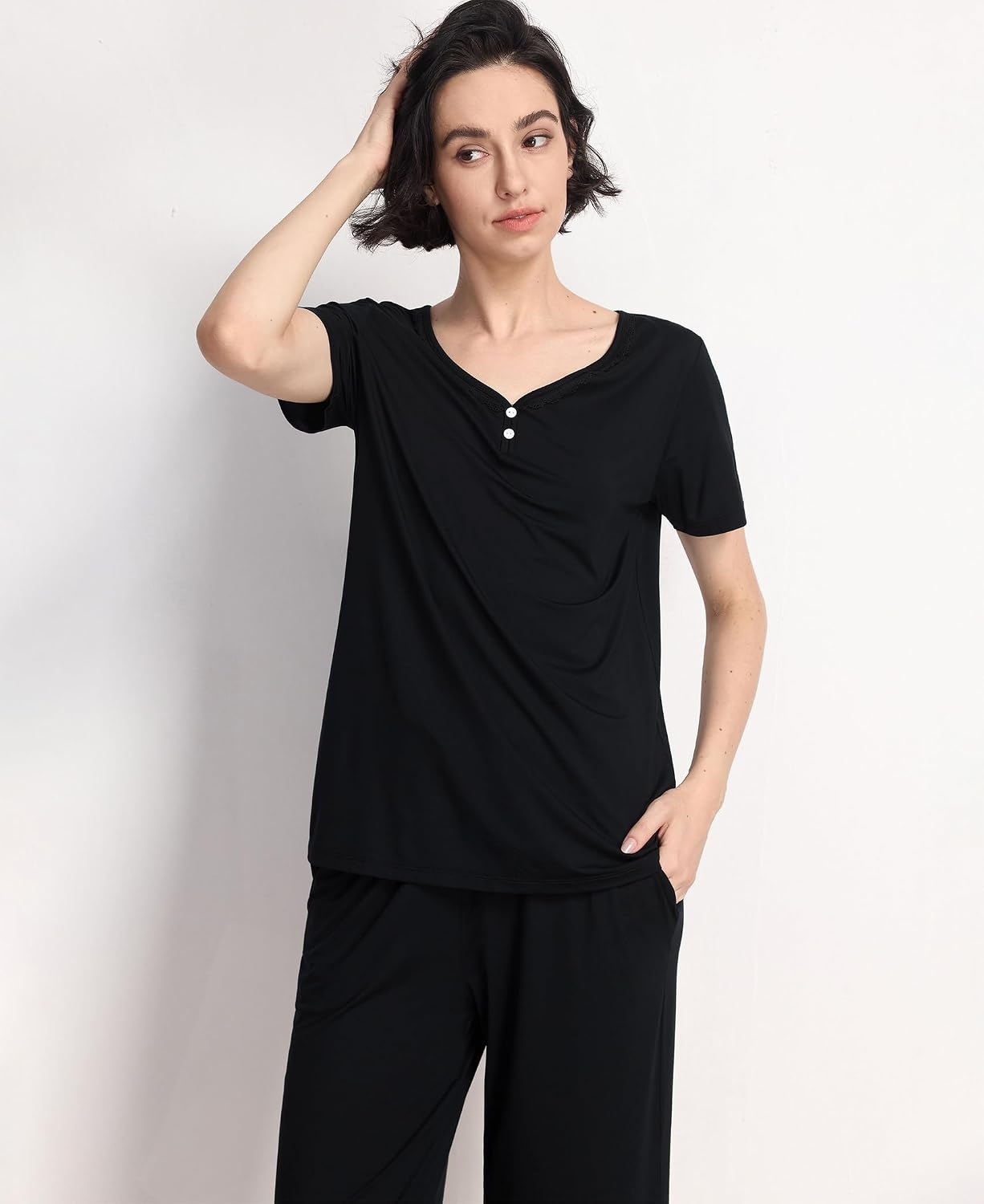image:imageGYS Bamboo Viscose Pajama Set for Women Cooling MoistureWicking SleepwearBlack