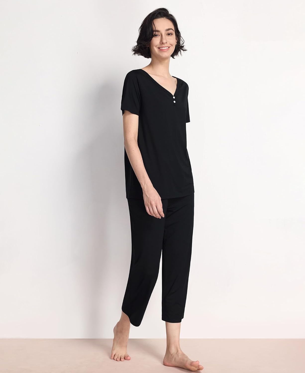 image:imageGYS Bamboo Viscose Pajama Set for Women Cooling MoistureWicking SleepwearBlack