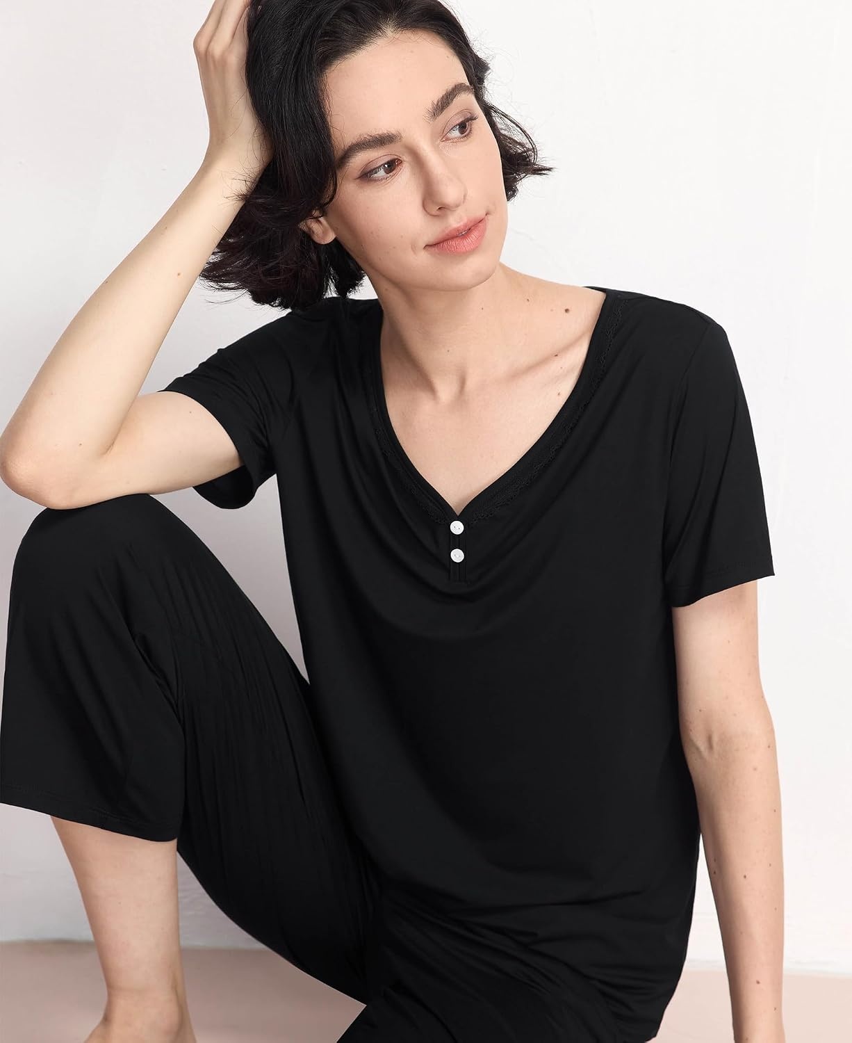 image:imageGYS Bamboo Viscose Pajama Set for Women Cooling MoistureWicking SleepwearBlack