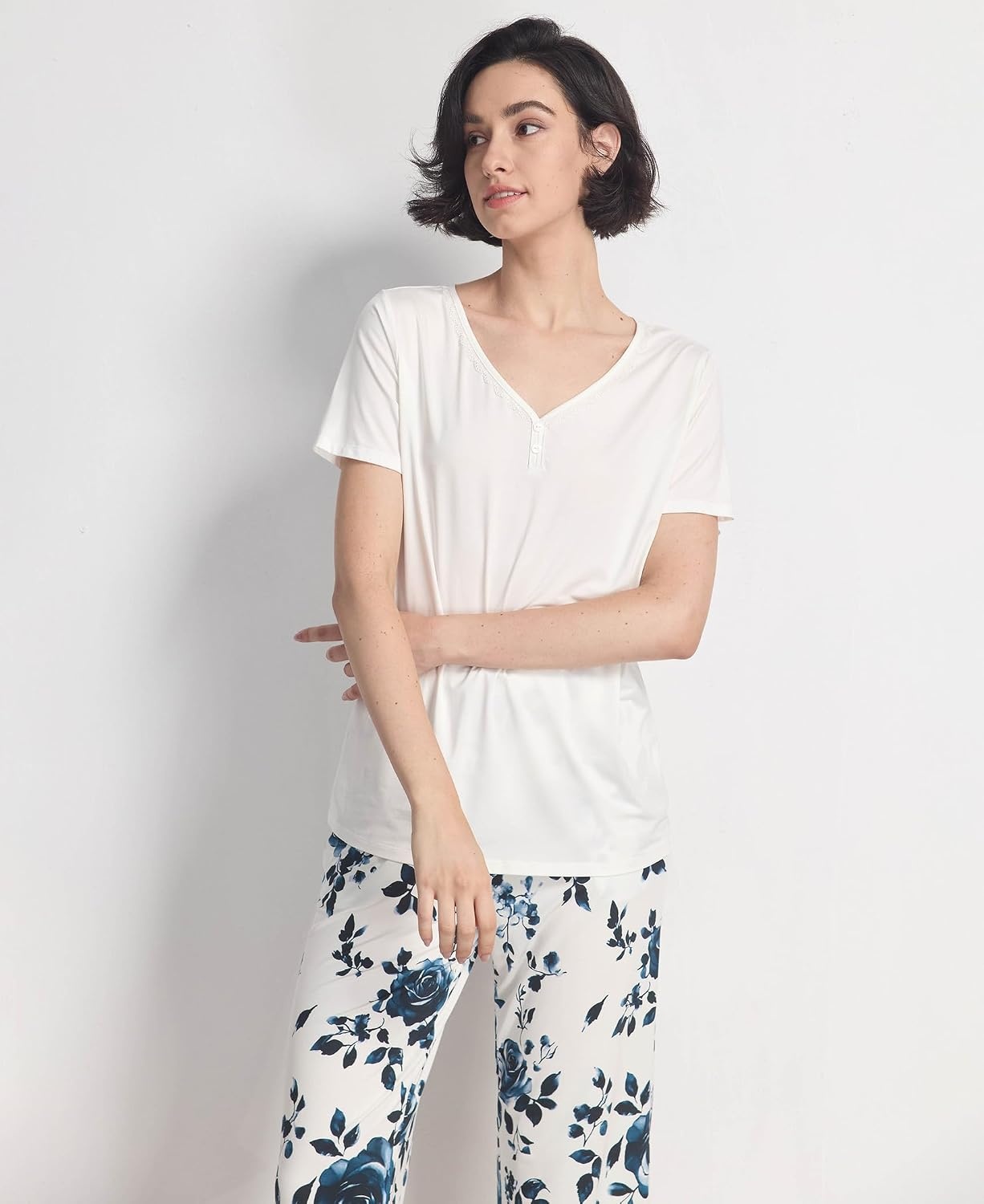 image:imageGYS Bamboo Viscose Pajama Set for Women Cooling MoistureWicking SleepwearBlue Rose