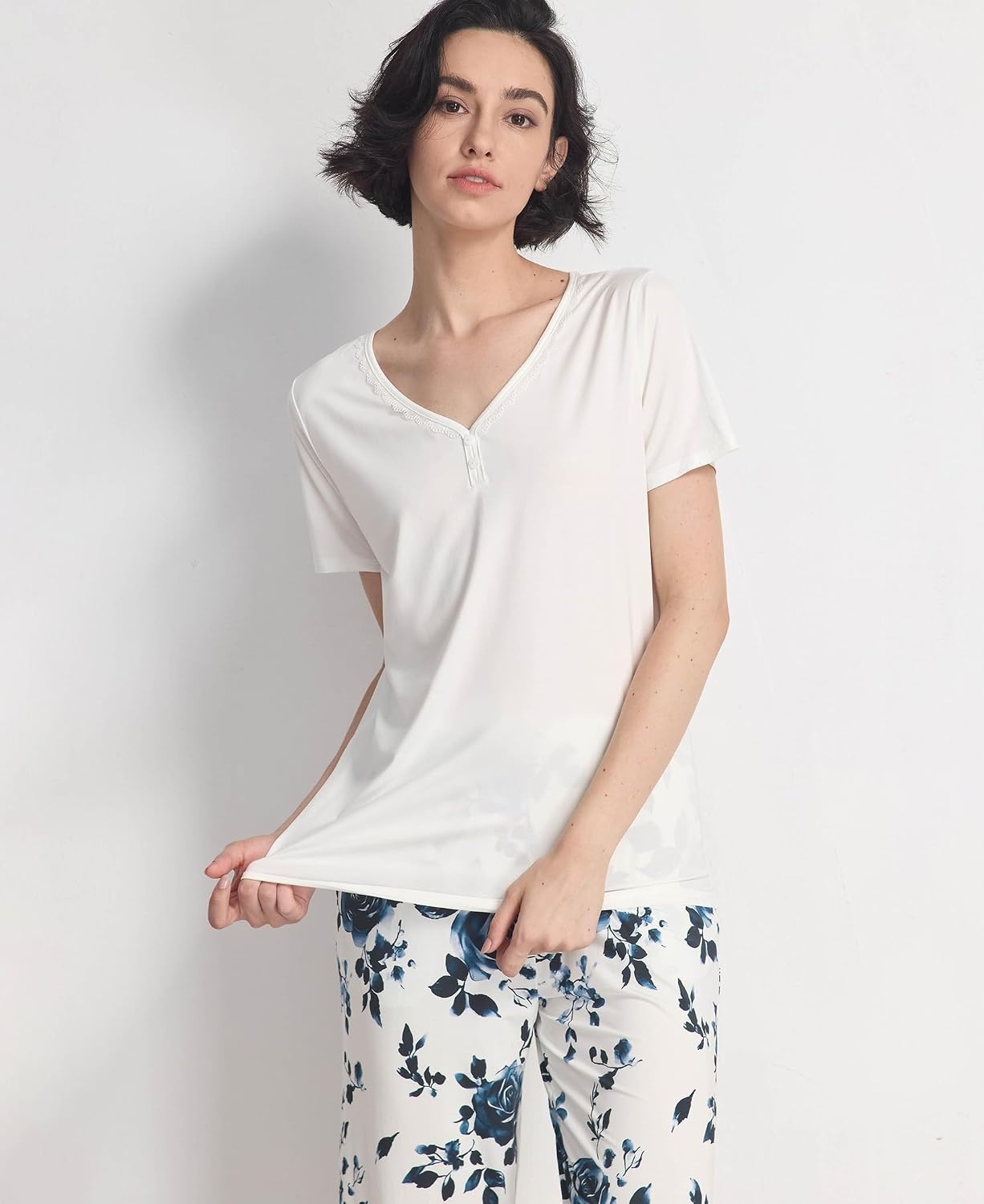 image:imageGYS Bamboo Viscose Pajama Set for Women Cooling MoistureWicking SleepwearBlue Rose