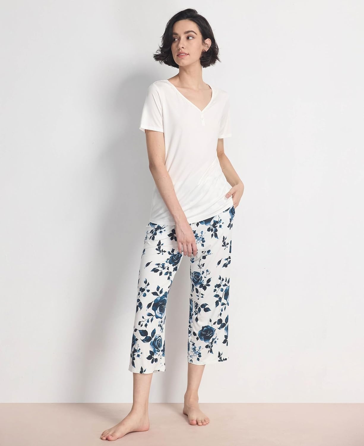 image:imageGYS Bamboo Viscose Pajama Set for Women Cooling MoistureWicking SleepwearBlue Rose