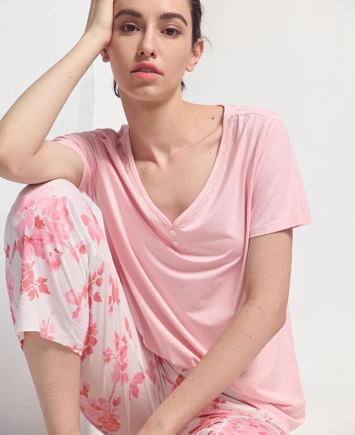 image:imageGYS Bamboo Viscose Pajama Set for Women Cooling MoistureWicking SleepwearPeony