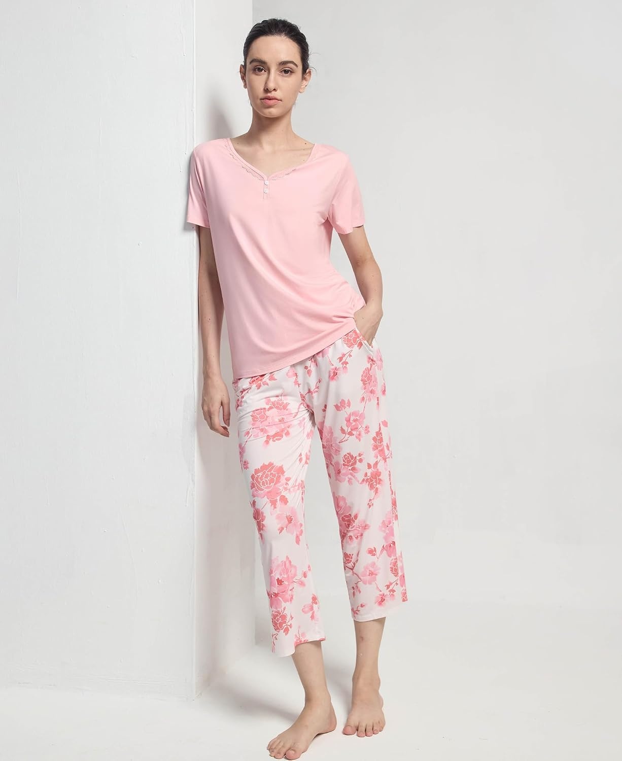 image:imageGYS Bamboo Viscose Pajama Set for Women Cooling MoistureWicking SleepwearPeony