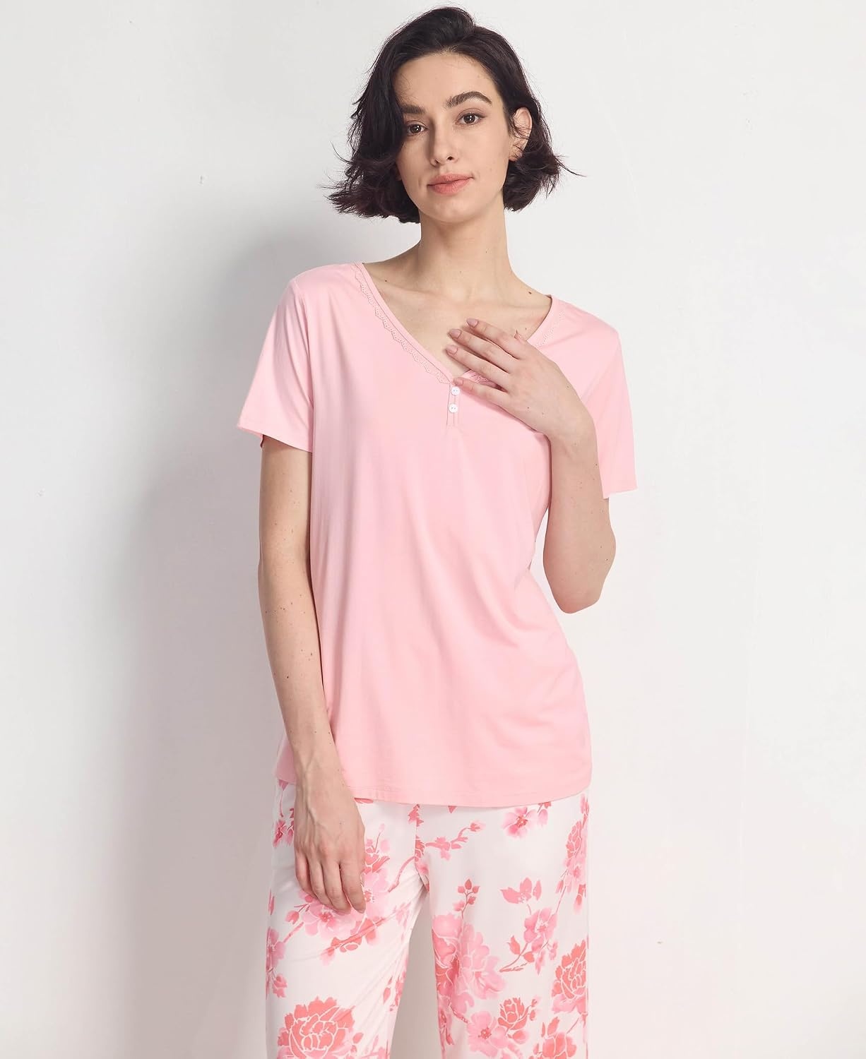 image:imageGYS Bamboo Viscose Pajama Set for Women Cooling MoistureWicking SleepwearPeony