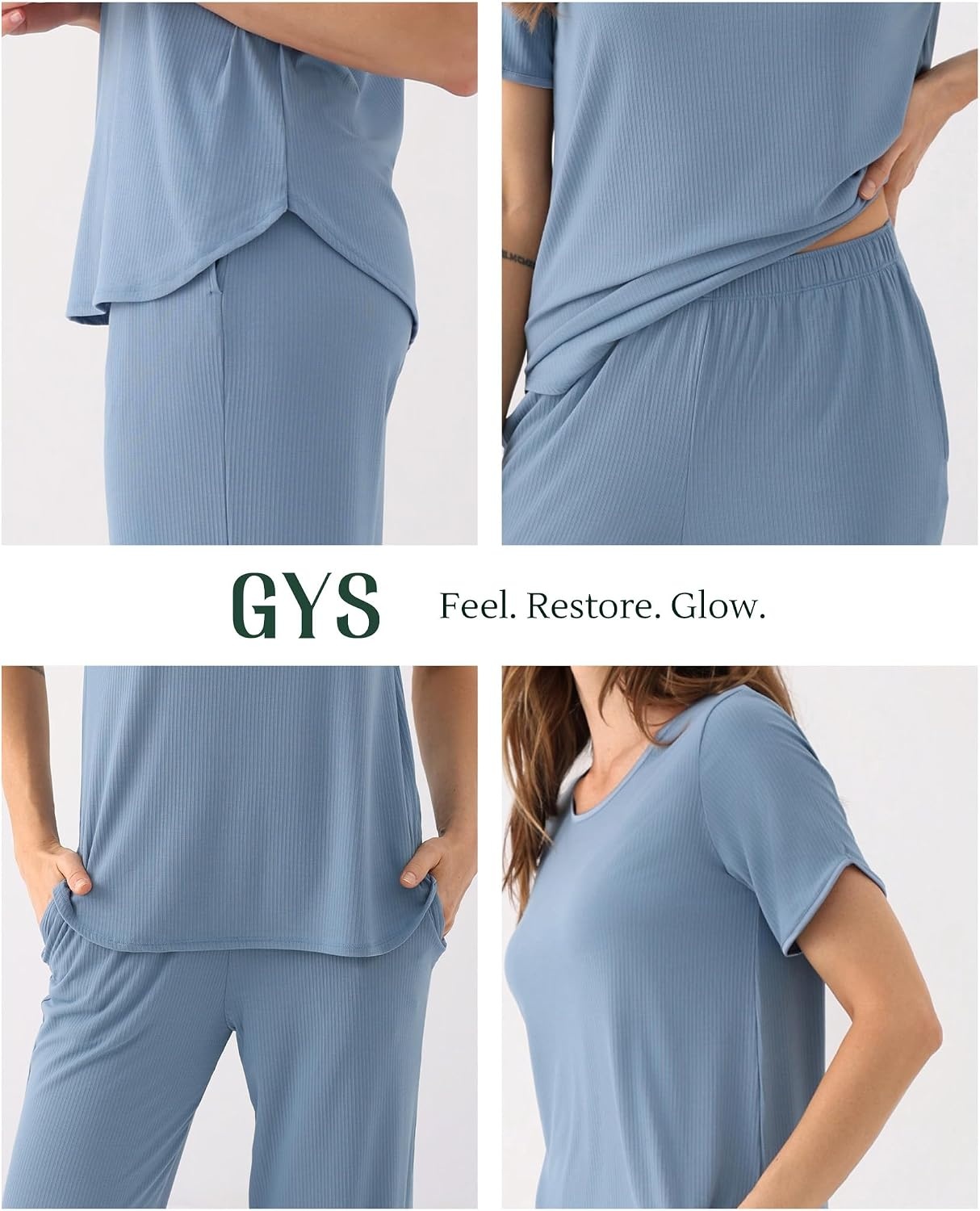 image:imageGYS Bamboo Viscose Womens Pajama Sets UltraSoft Short Sleeve SleepwearGrayish Blue