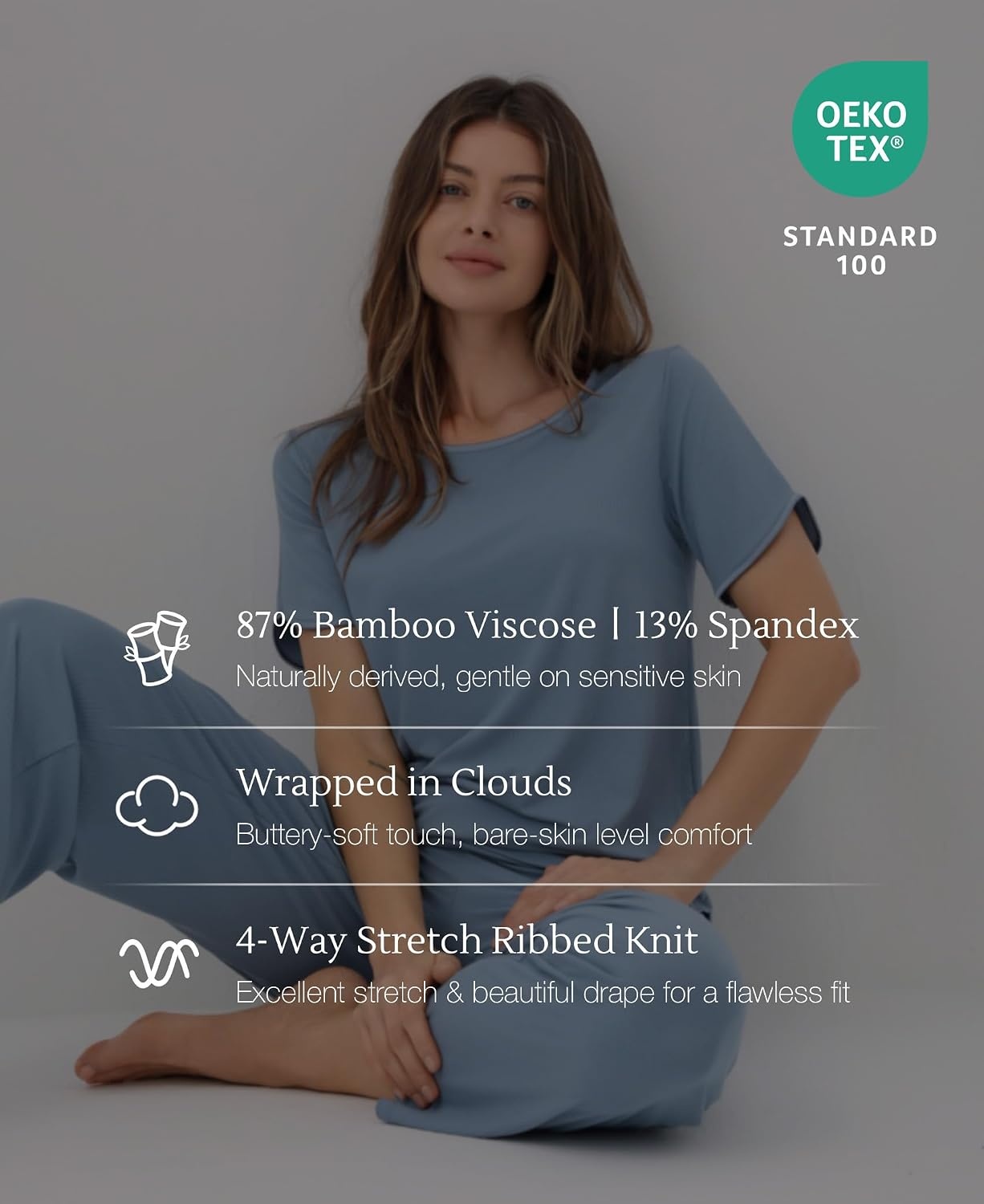 image:imageGYS Bamboo Viscose Womens Pajama Sets UltraSoft Short Sleeve SleepwearGrayish Blue