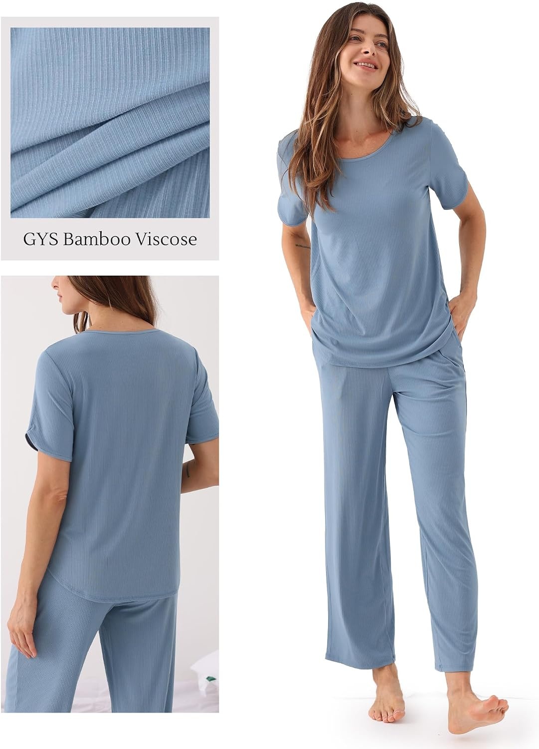 image:imageGYS Bamboo Viscose Womens Pajama Sets UltraSoft Short Sleeve SleepwearGrayish Blue