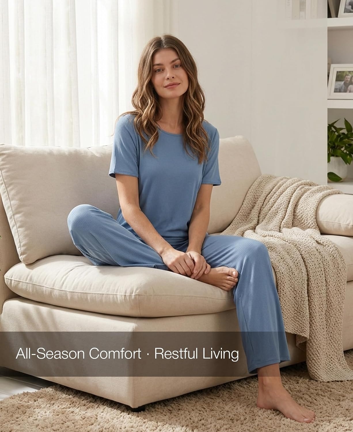 image:imageGYS Bamboo Viscose Womens Pajama Sets UltraSoft Short Sleeve SleepwearGrayish Blue
