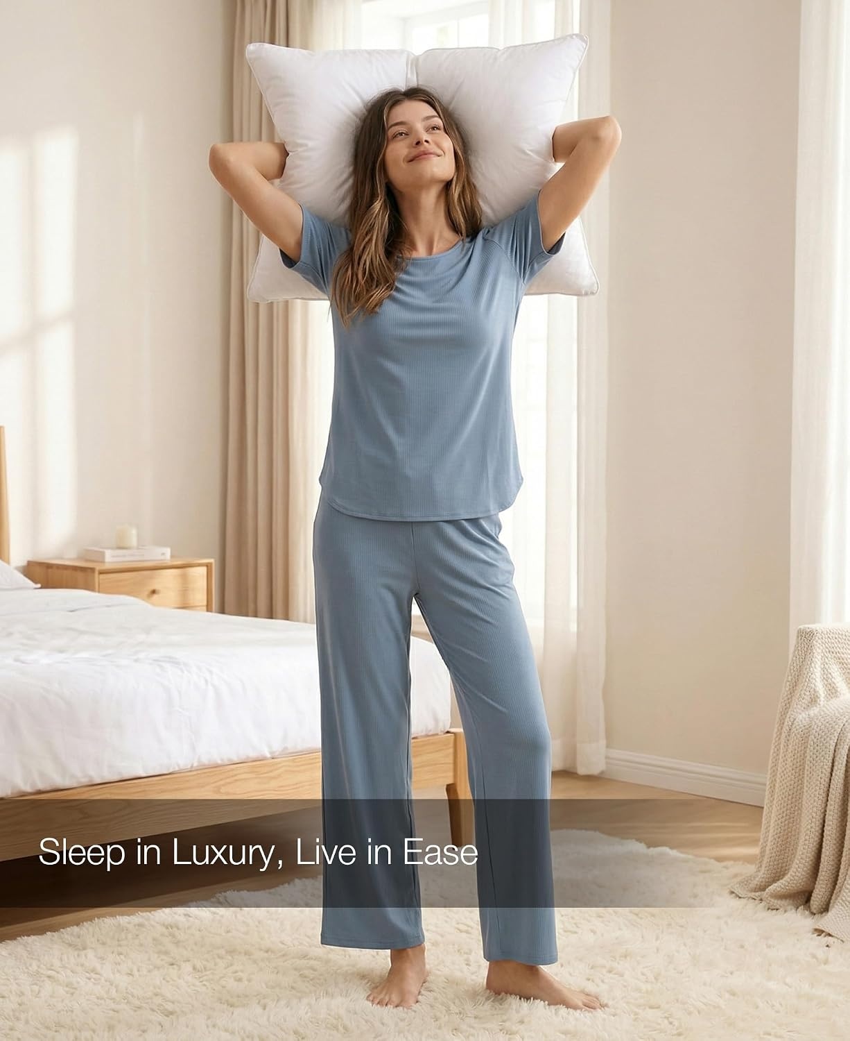 image:imageGYS Bamboo Viscose Womens Pajama Sets UltraSoft Short Sleeve SleepwearGrayish Blue