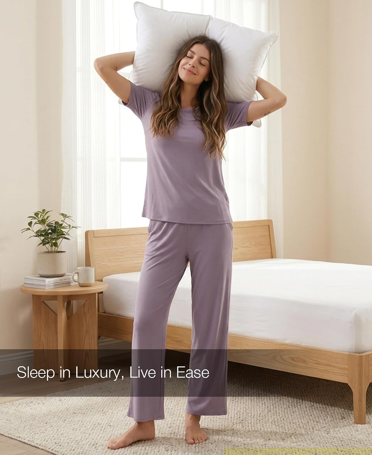 image:imageGYS Bamboo Viscose Womens Pajama Sets UltraSoft Short Sleeve SleepwearPurple