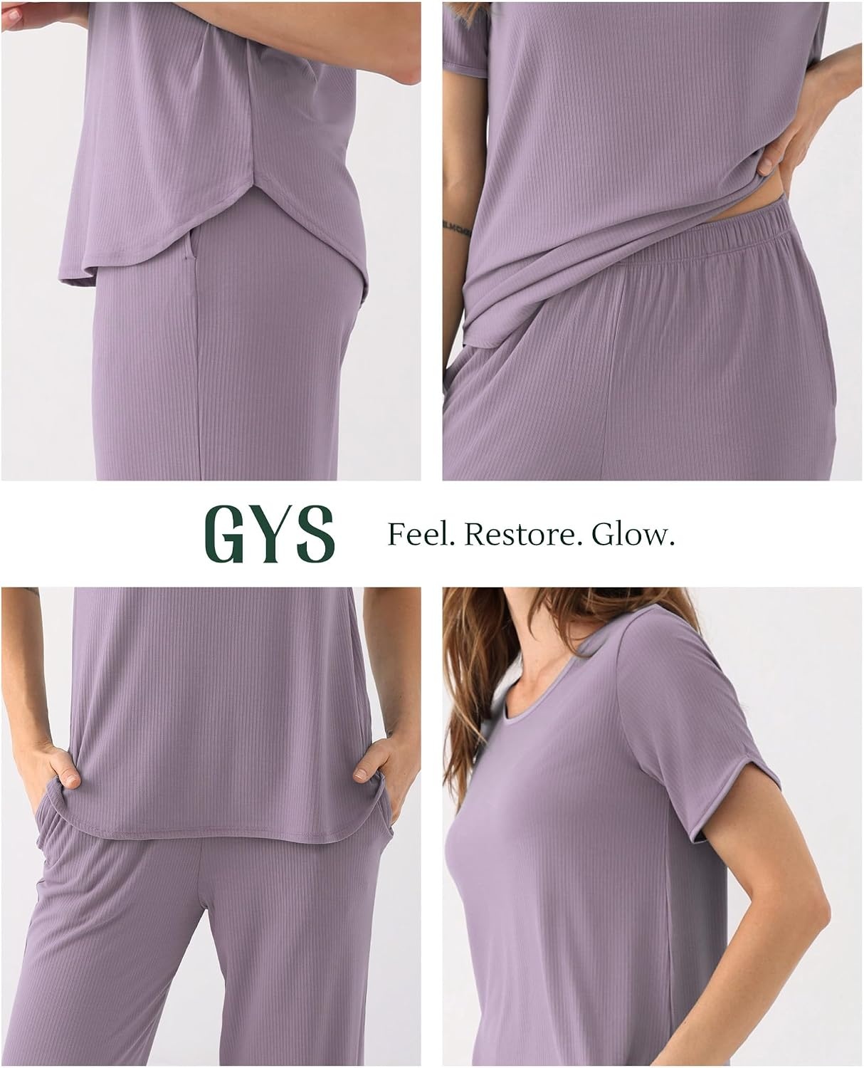 image:imageGYS Bamboo Viscose Womens Pajama Sets UltraSoft Short Sleeve SleepwearPurple