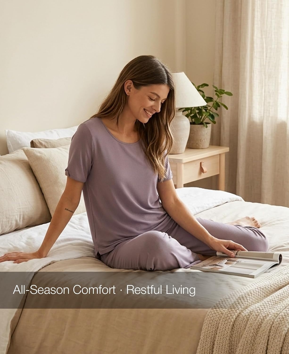 image:imageGYS Bamboo Viscose Womens Pajama Sets UltraSoft Short Sleeve SleepwearPurple