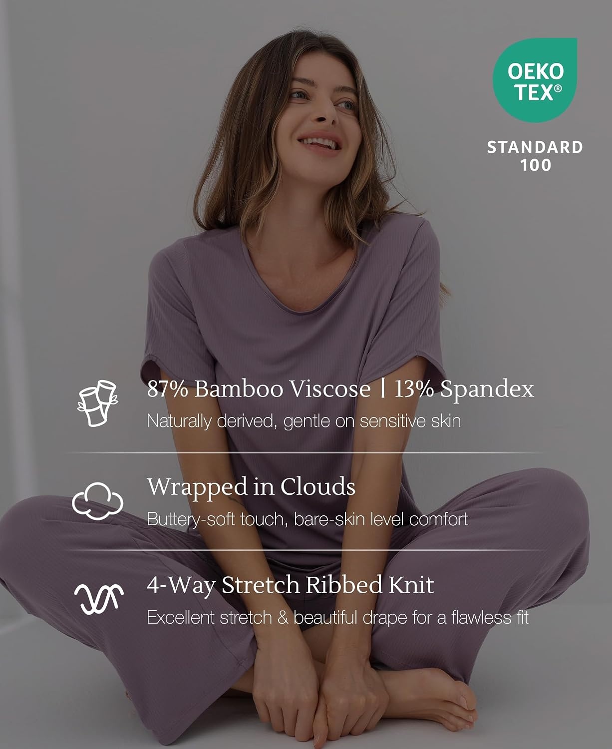 image:imageGYS Bamboo Viscose Womens Pajama Sets UltraSoft Short Sleeve SleepwearPurple