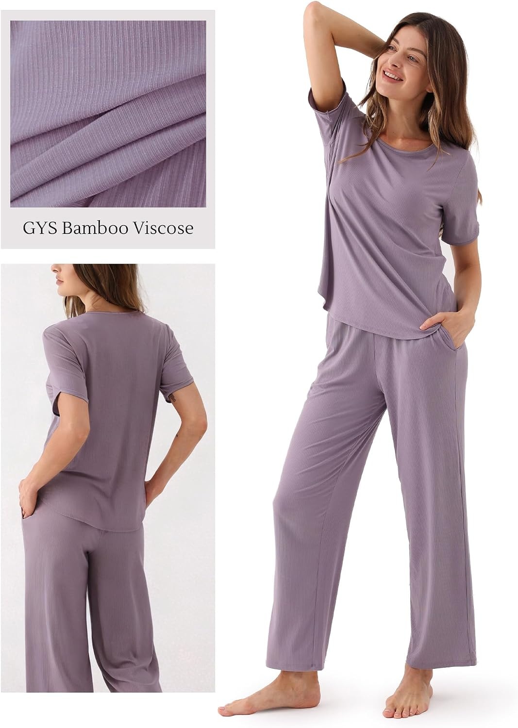 image:imageGYS Bamboo Viscose Womens Pajama Sets UltraSoft Short Sleeve SleepwearPurple