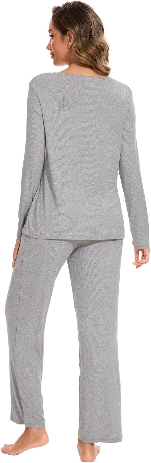 image:imageGYS Womens Bamboo Viscose Cooling Pleated Pajama Set for Hot FlashesHeather Grey
