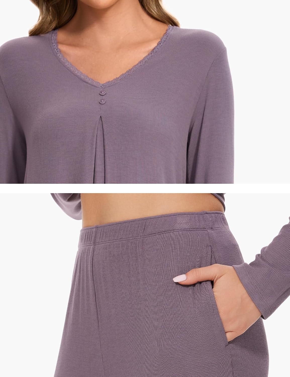 image:imageGYS Womens Bamboo Viscose Cooling Pleated Pajama Set for Hot FlashesPink