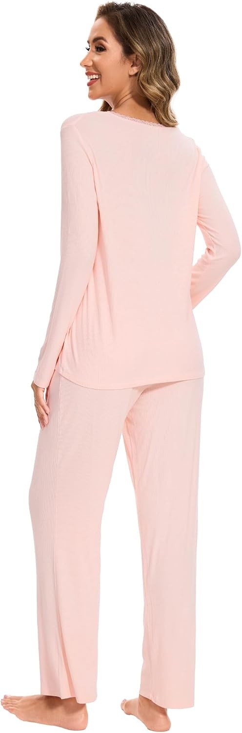 image:imageGYS Womens Bamboo Viscose Cooling Pleated Pajama Set for Hot FlashesPink