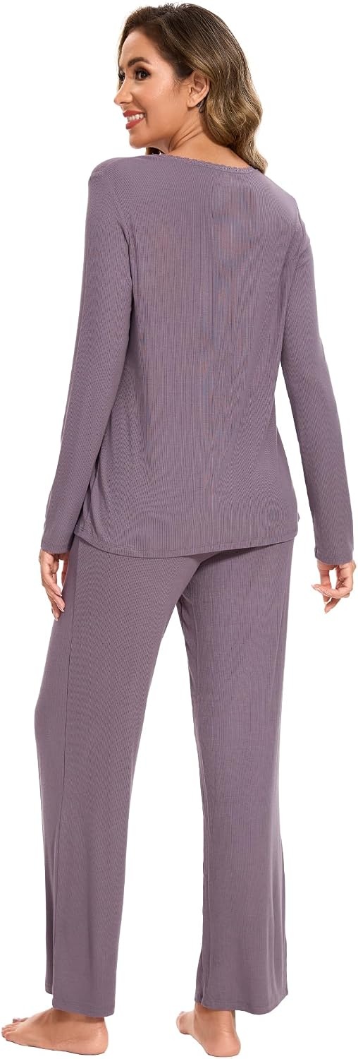 image:imageGYS Womens Bamboo Viscose Cooling Pleated Pajama Set for Hot FlashesPurplish Grey