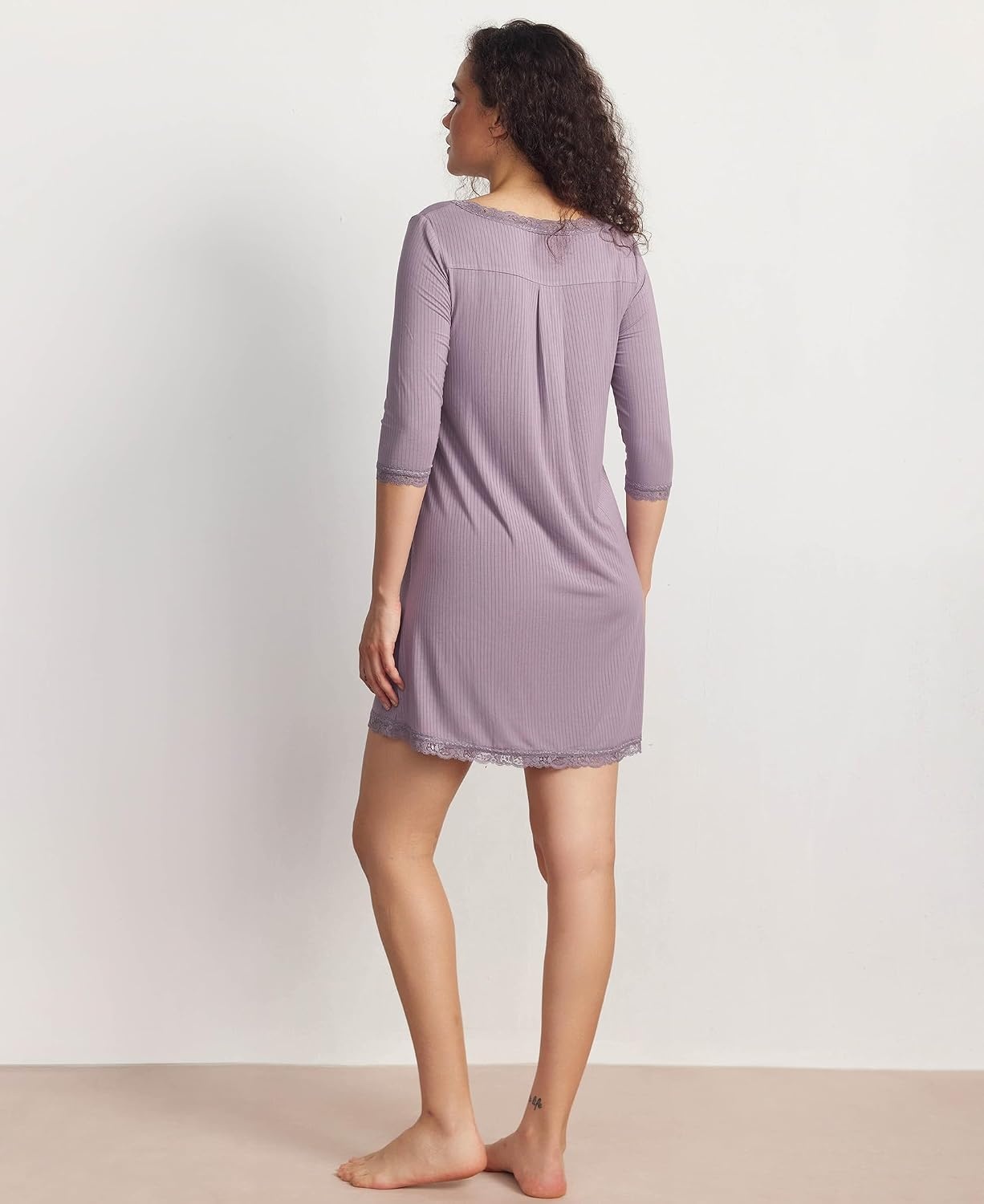 image:imageGYS Womens Bamboo Viscose Lace V Neck 34 Sleeve NightgownViolet