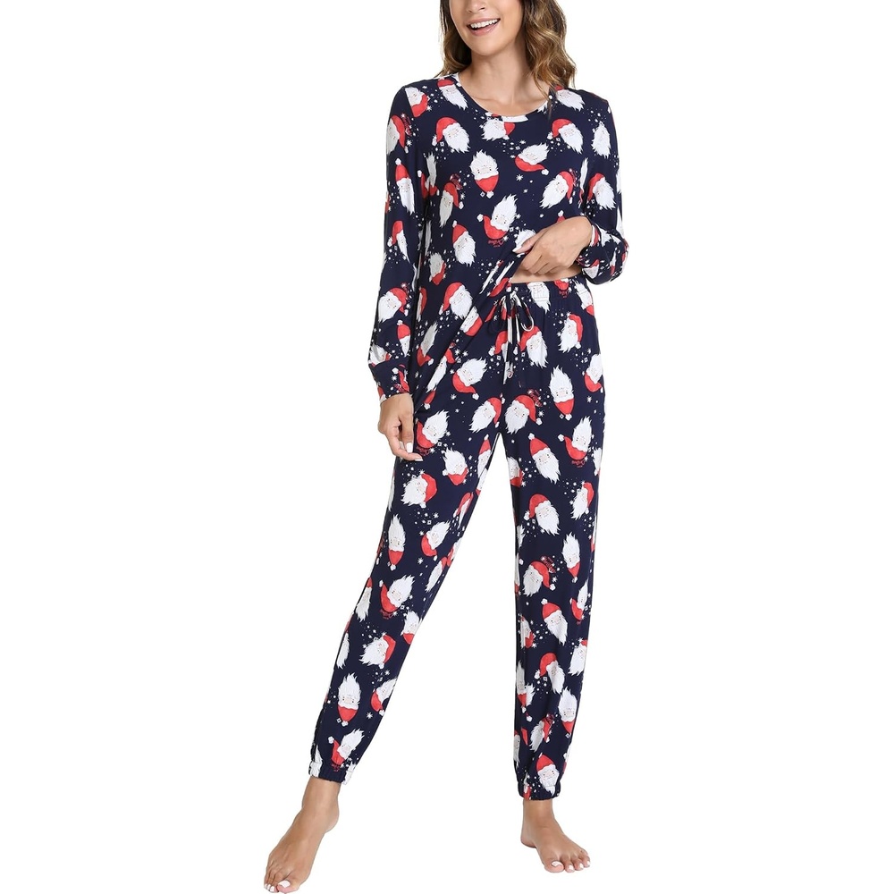 image:imageGYS Bamboo Viscose Cooling Long Sleeve Pajamas for WomenSanta Claus Navy