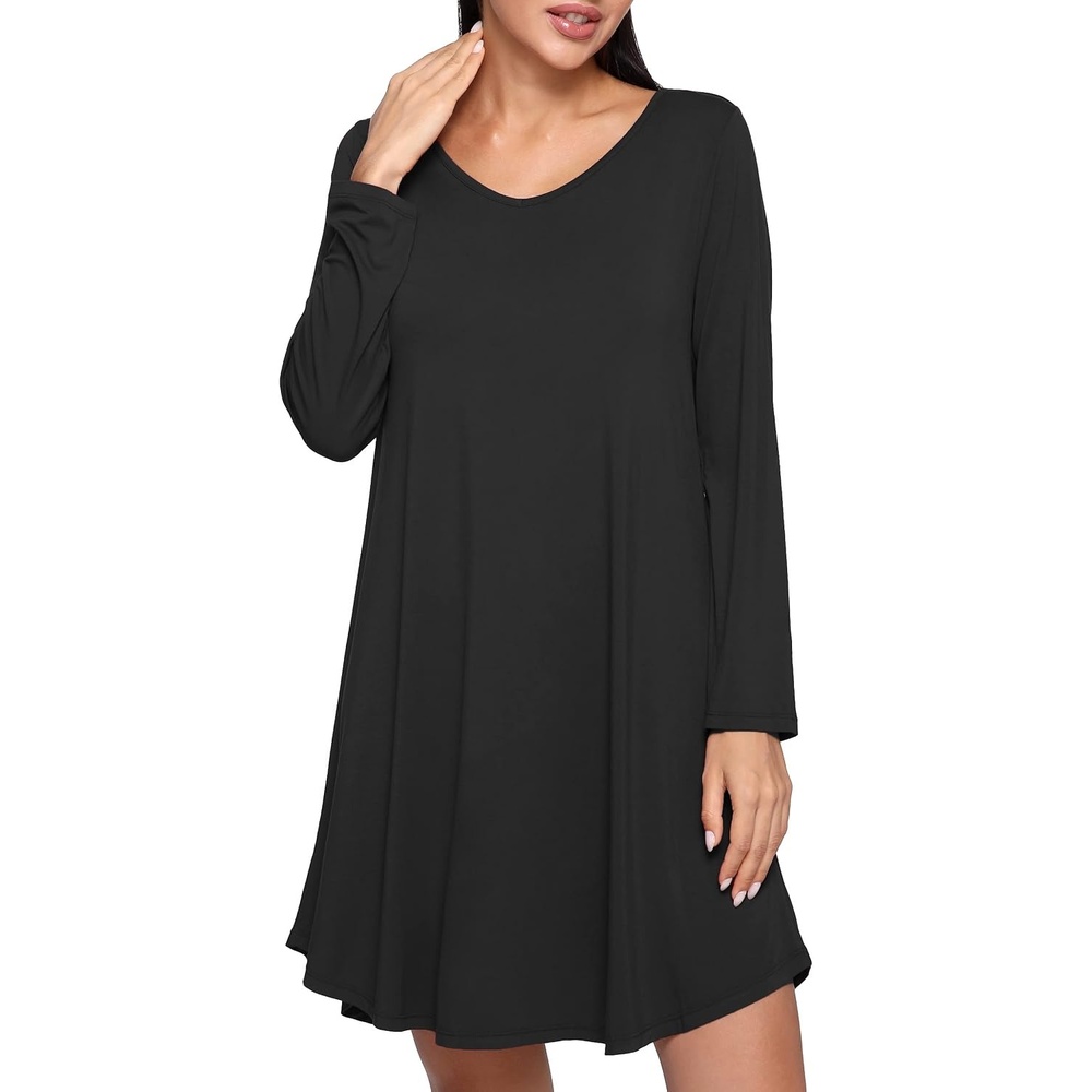 image:imageGYS Bamboo Viscose Long Sleeve Nightgowns for WomenB Black