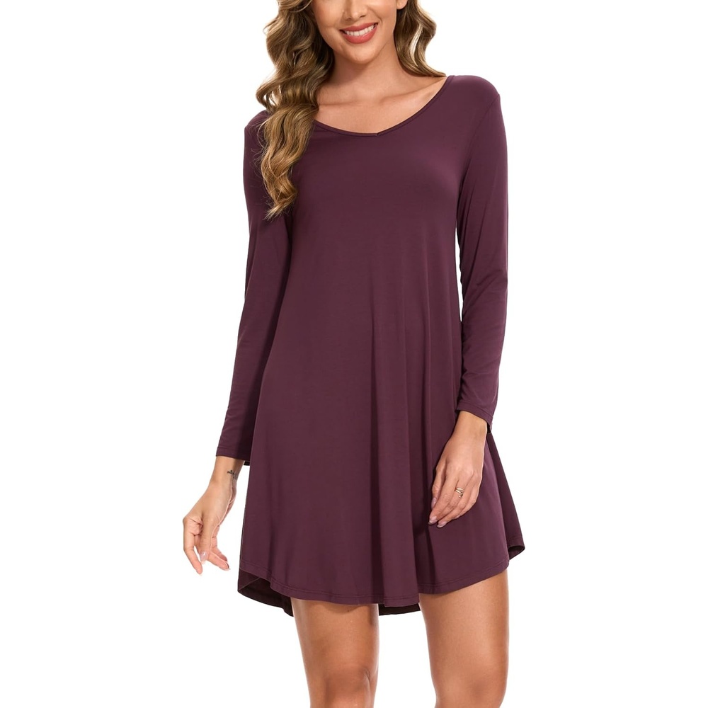 image:imageGYS Bamboo Viscose Long Sleeve Nightgowns for WomenB Prune Purple
