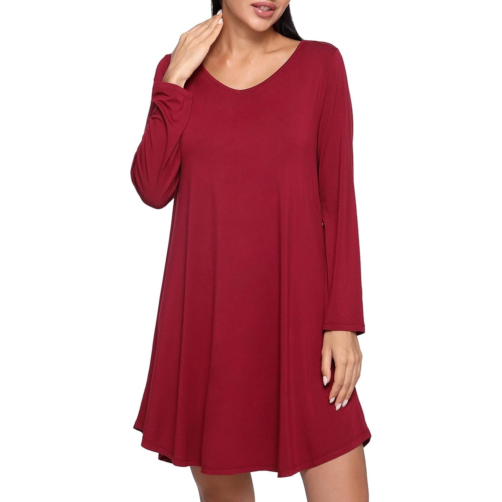 image:imageGYS Bamboo Viscose Long Sleeve Nightgowns for WomenB Wine