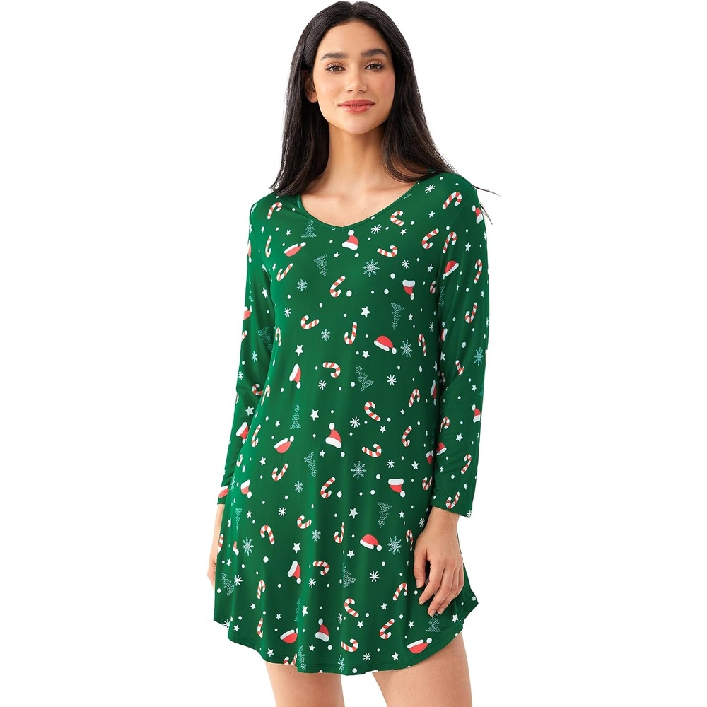 image:imageGYS Bamboo Viscose Long Sleeve Nightgowns for WomenB Xmas Green