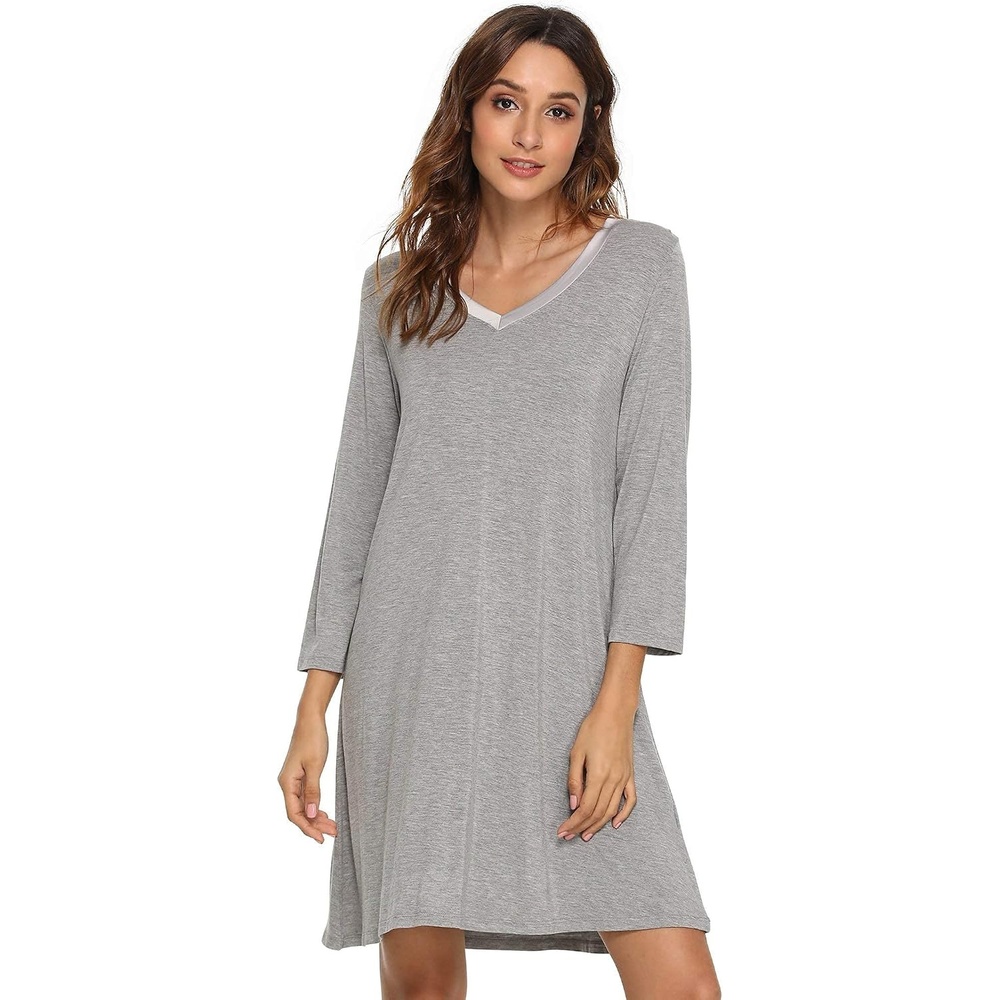 image:imageGYS Bamboo Viscose Long Sleeve Nightgowns for WomenHeather Grey