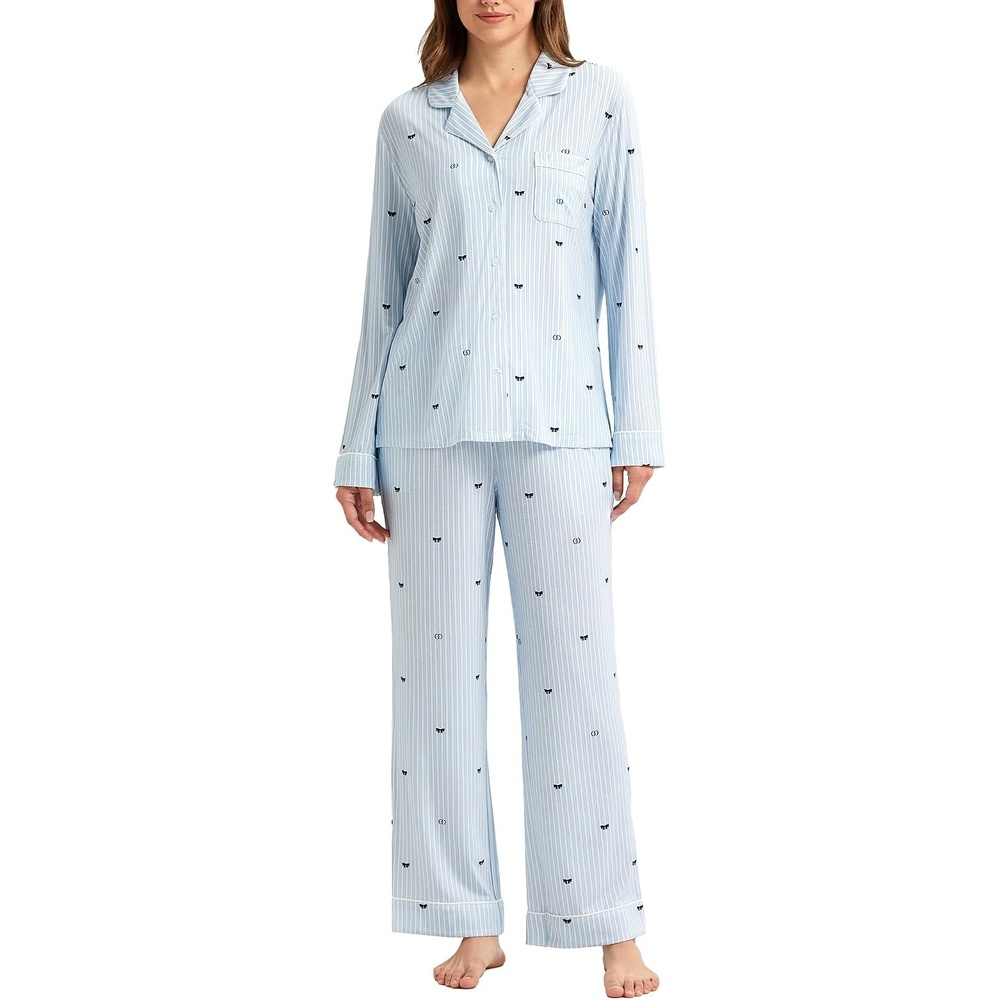image:imageGYS Bamboo Viscose Long Sleeve Pajamas for WomenBlue Stripes