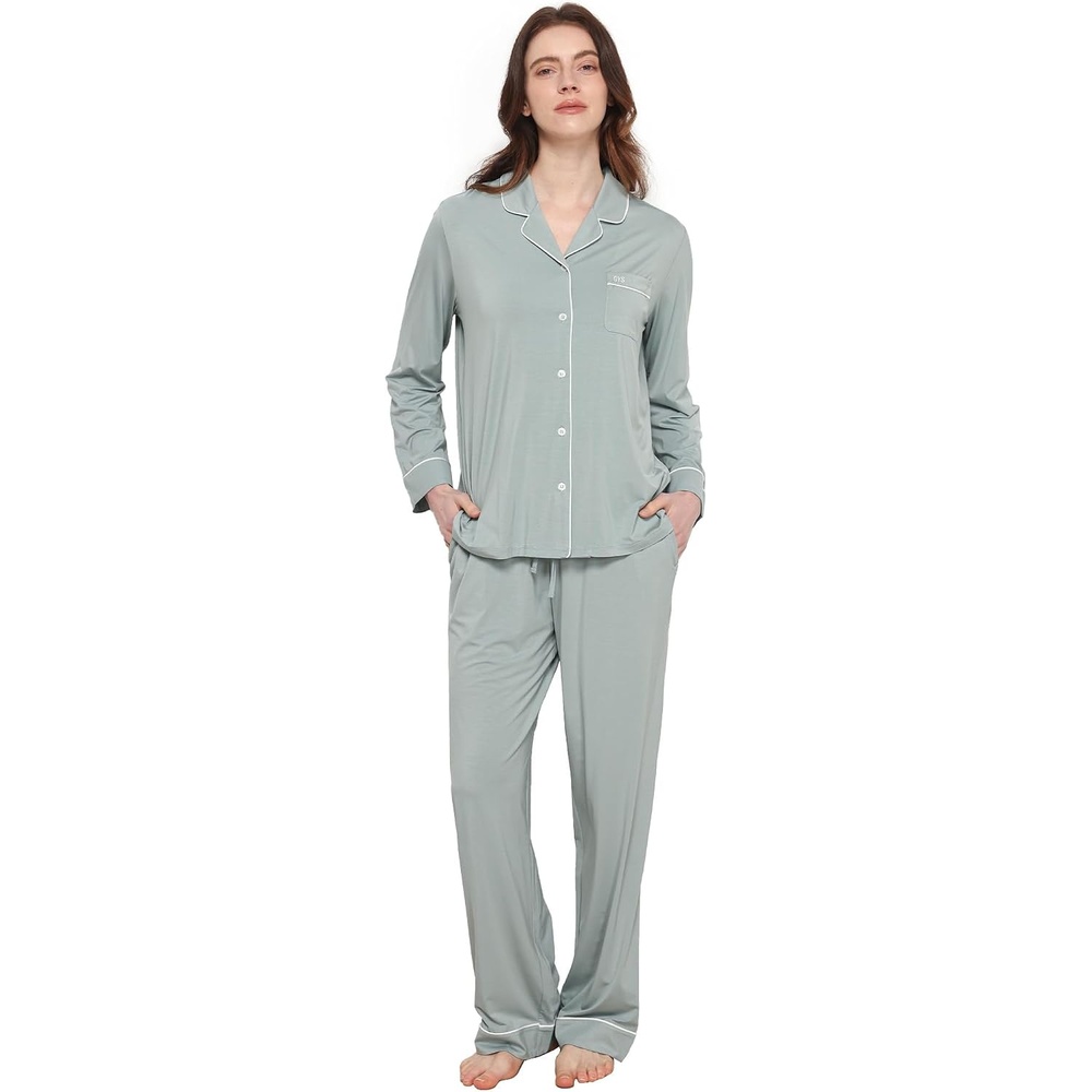 image:imageGYS Bamboo Viscose Long Sleeve Pajamas for WomenLight Greyish Green