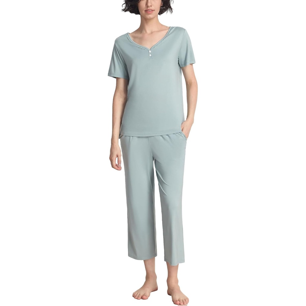 image:imageGYS Bamboo Viscose Pajama Set for Women Cooling MoistureWicking SleepwearLight Greyish Green