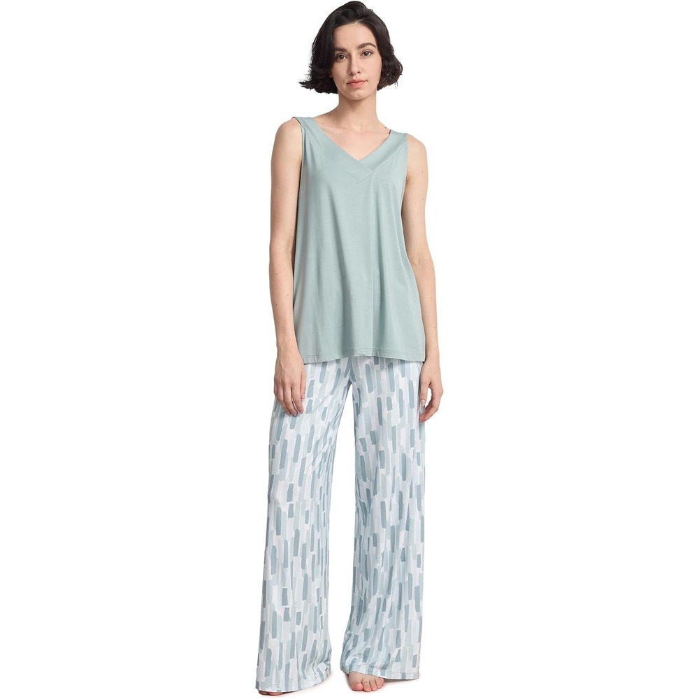 image:imageGYS Bamboo Viscose Womens Pajama Sets 2 Piece Summer Sleeveless SleepwearGreen Brushstrokes