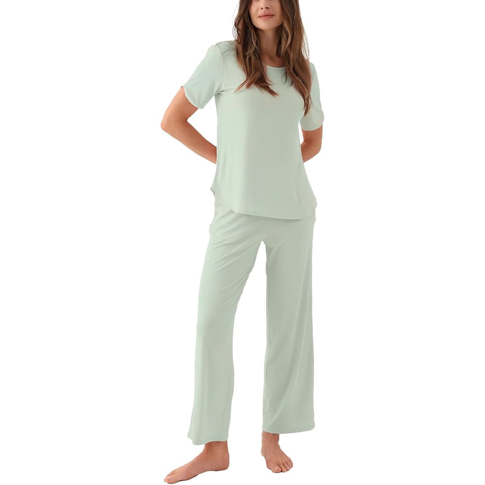 image:imageGYS Bamboo Viscose Womens Pajama Sets UltraSoft Short Sleeve SleepwearLight Green