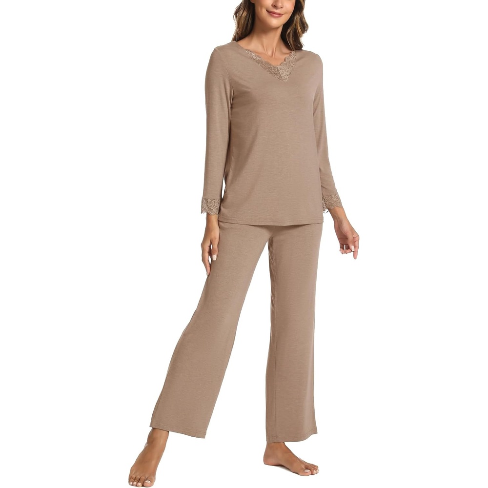 image:imageGYS Womens Bamboo Viscose Cooling Lace Trim Pajama SetAcamel