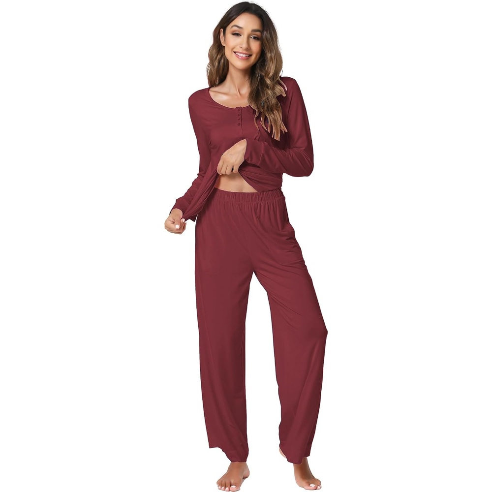 image:imageGYS Womens Bamboo Viscose Cooling Lace Trim Pajama SetBwine