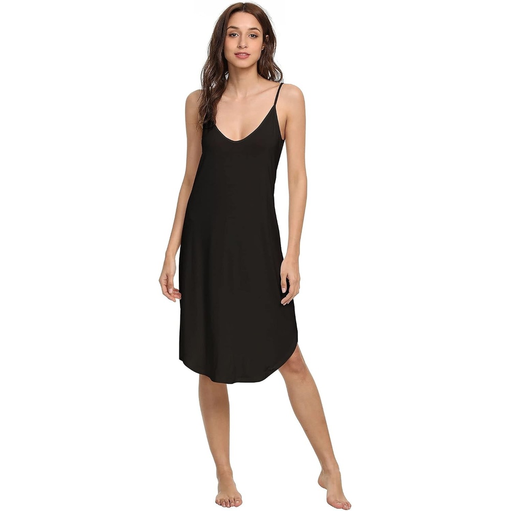 image:imageGYS Womens Bamboo Viscose Full Slips for Under Dresses Cami Slip DressLong Black