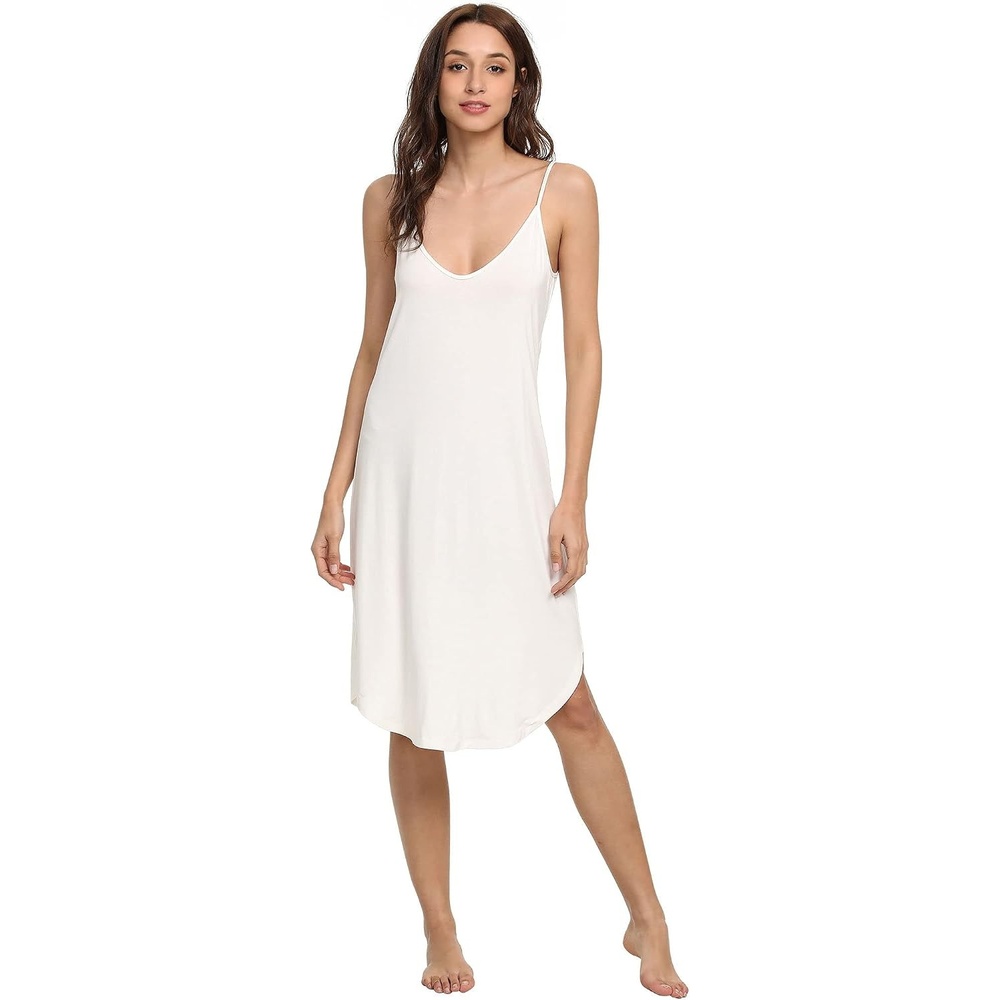 image:imageGYS Womens Bamboo Viscose Full Slips for Under Dresses Cami Slip DressLong White