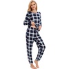 GYS Bamboo Viscose Cooling Long Sleeve Pajamas for Women(Navy Green Plaid)