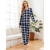 GYS Bamboo Viscose Cooling Long Sleeve Pajamas for Women(Navy Green Plaid)