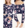 GYS Bamboo Viscose Cooling Long Sleeve Pajamas for Women(Navy Peony)