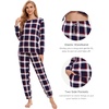 GYS Bamboo Viscose Cooling Long Sleeve Pajamas for Women(Navy Red Plaid)